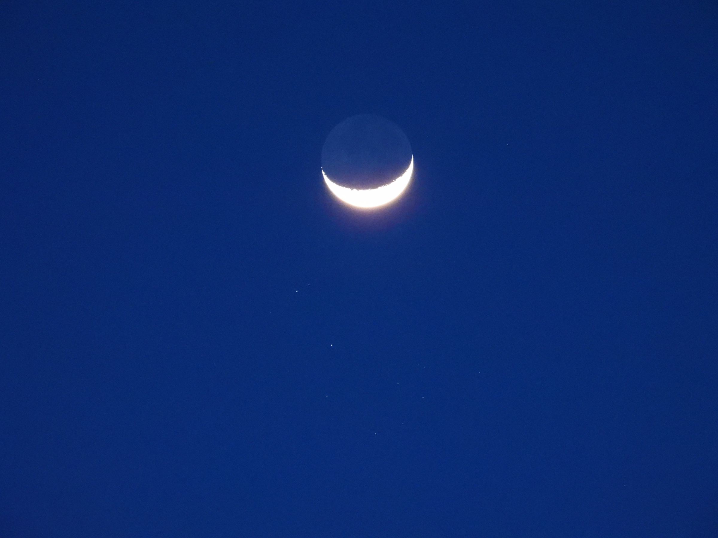 Waxing Crescent Moon and Pleiades